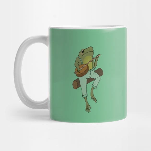 Froggy Serenade: Cute Frog Playing Banjo Guitar and Sitting on a Log by Ministry Of Frogs